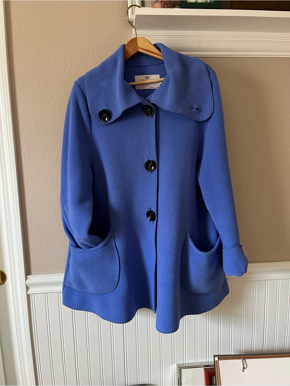 Blue A-Line Pea Coat with Large Buttons - Janska